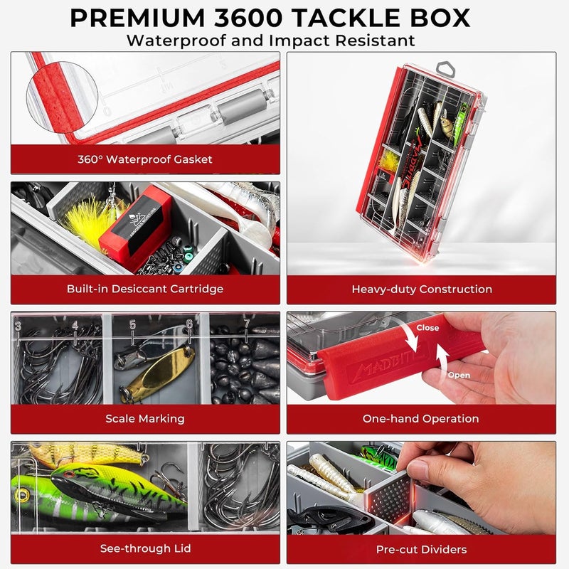 MadBite by KastKing Pro Fishing Lures Kit, 71/143pcs Fishing Gear kit with 3600 Waterproof Tackle Box & Pliers - Expert-Approved for Bass, Trout, Panfish, 8/13 Pre-Rigged Setups for Freshwater - Image 2